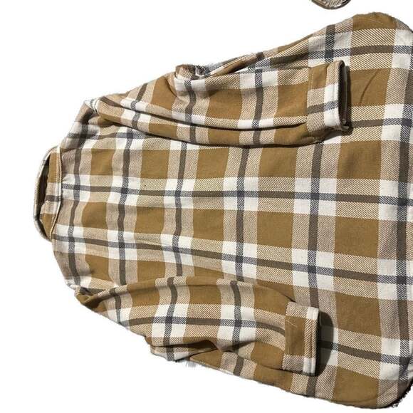 Cozy Brown & Ivory Plaid Button Up Long Sleeve cozy core normcore Shacket-XL - Picture 5 of 6